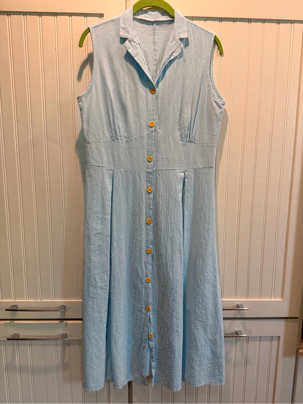 Sleeveless Light Blue Button-Front Dress - M